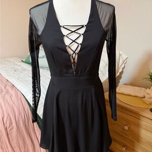 Express Black Long Sleeve Lace-Up Dress